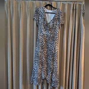 Womens Size 18 Danny & Nicole Leopard Print Ruffle Faux Wrap Short Sleeve Dress